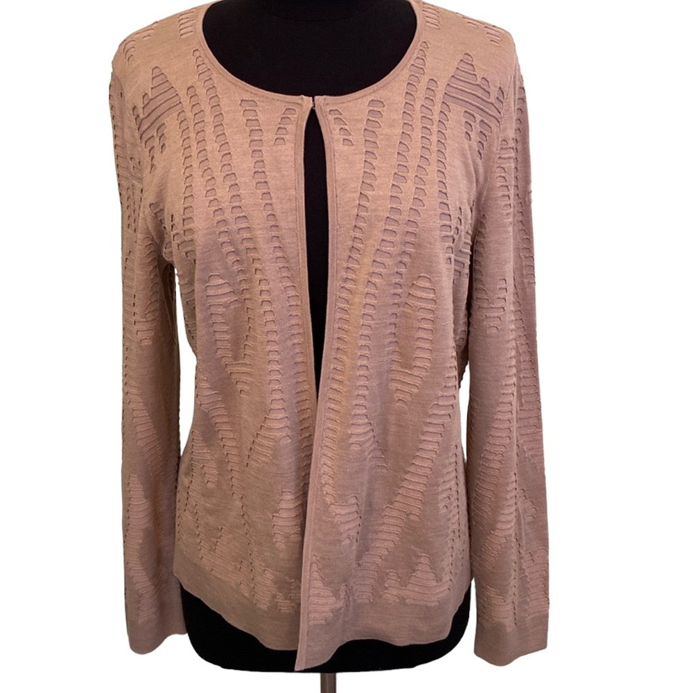 Lafayette 148 Lightweight Cardigan Knit Top Textured Knit Beige